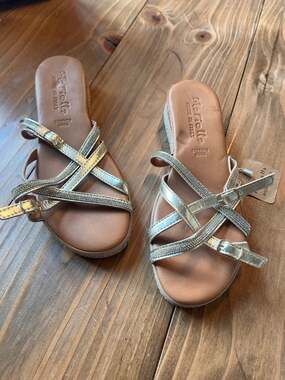 NEW Mariella Made in Italy Rhinestone Metallic Strappy Platform Sandals Size 7.5